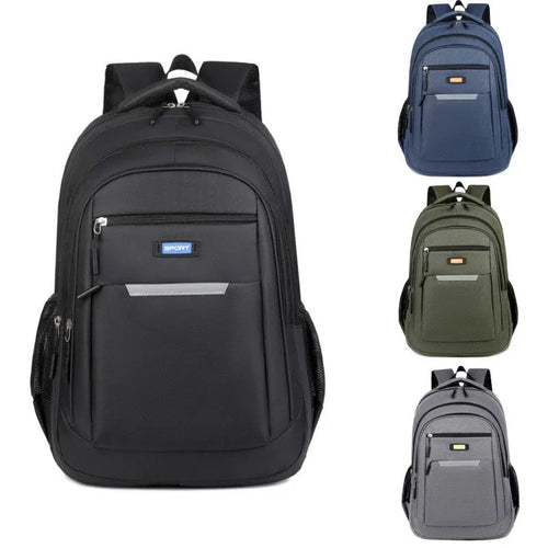 Casual grey men's backpack made of Oxford cloth with a breathable back panel.