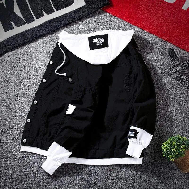 Men's baseball suit two-piece set in black with long-sleeve top and trousers, cotton-blend fabric
