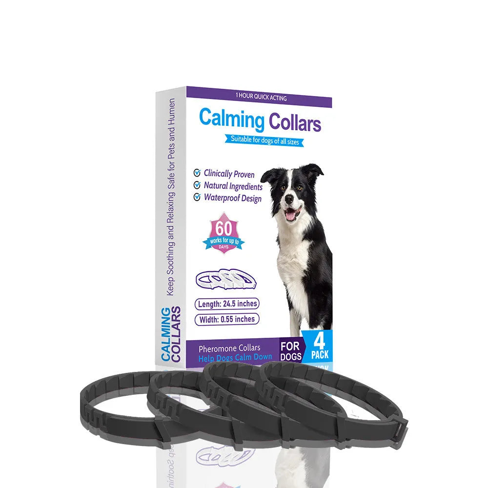 Set of four TPR dog anxiety relief collars in monochrome colors with 62cm length