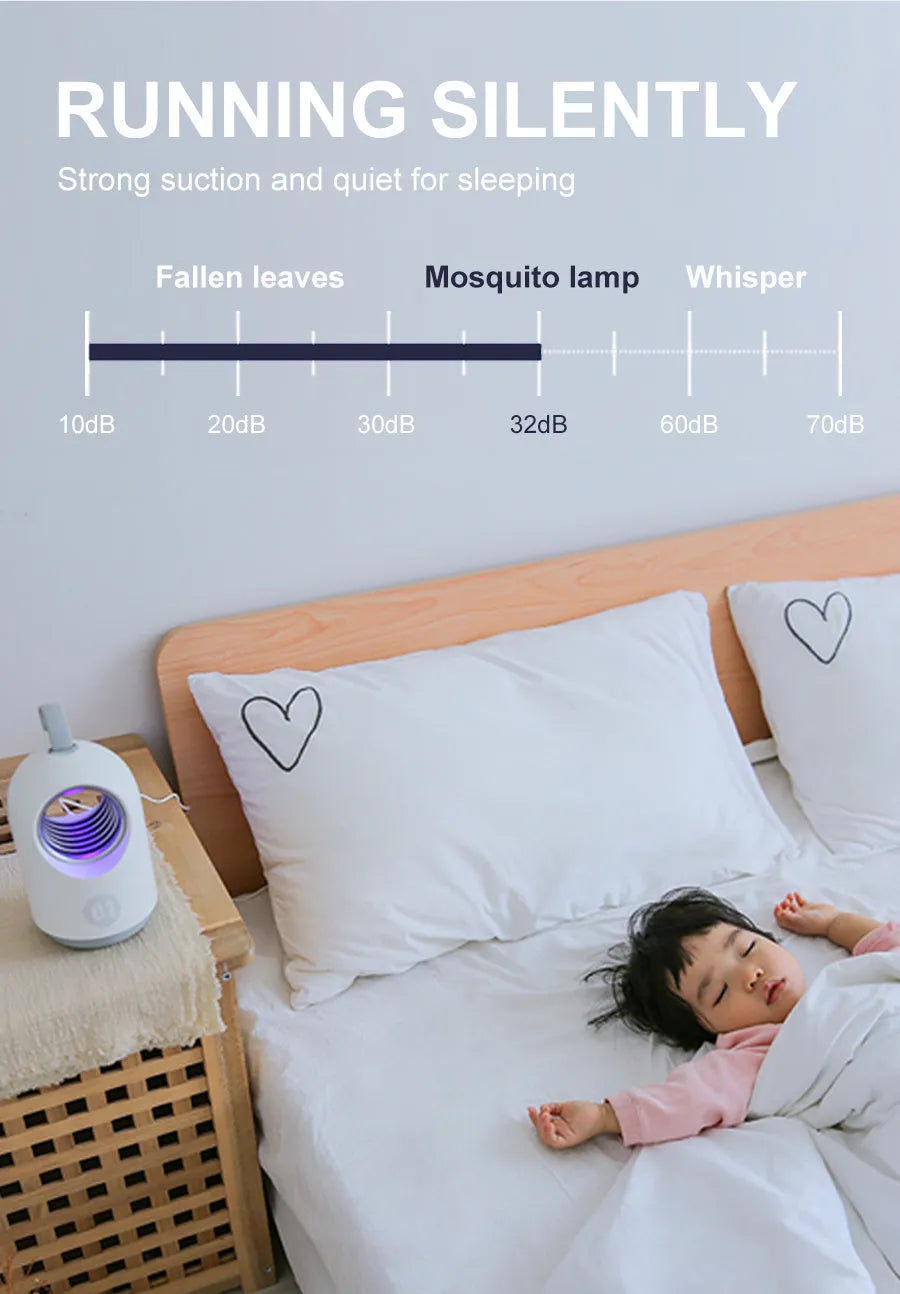 White and blue portable mosquito killer lamp with UV light, fan, and carry handle