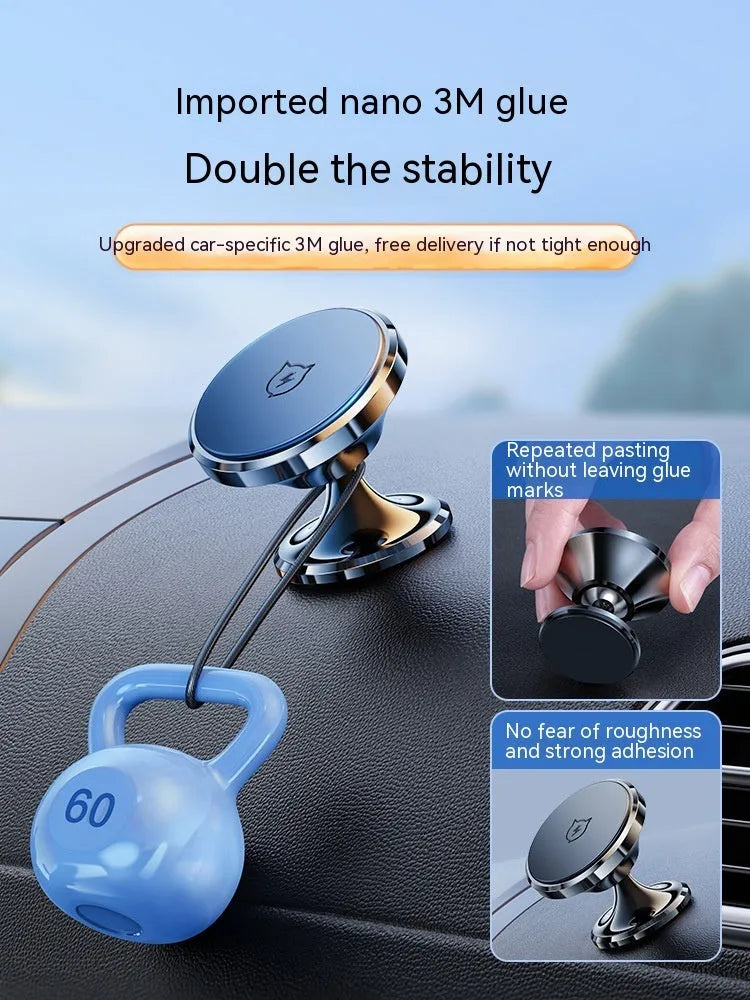 Shiny black magnetic car phone holder with dashboard adhesive mount and 4 N52 rubidium magnets