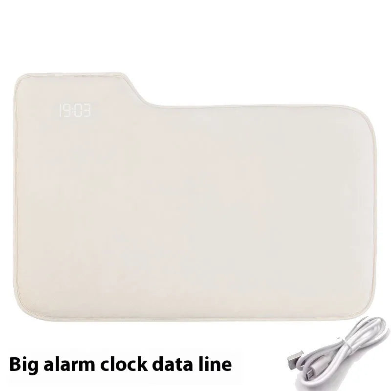 Smart carpet mat alarm clock with cloth velvet surface, 20mm thick, small or large size, dual daily alarms and stand-on deactivation