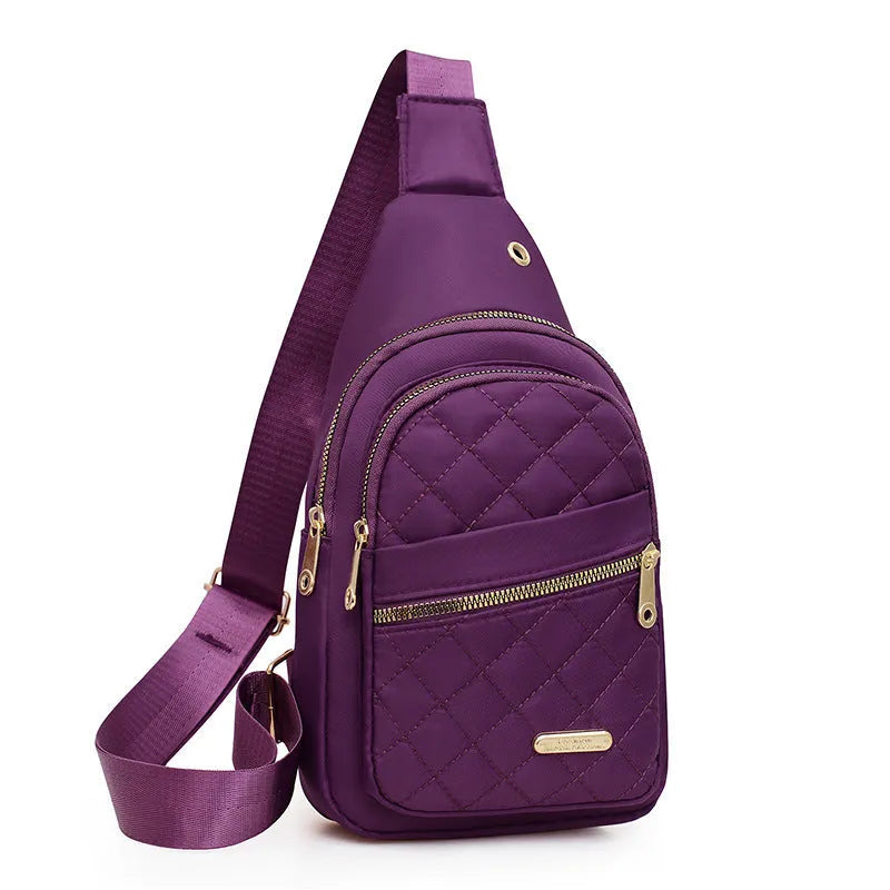 Oxford cloth crossbody sports chest bag in multiple colour options including dark blue, black, red, purple, and pink