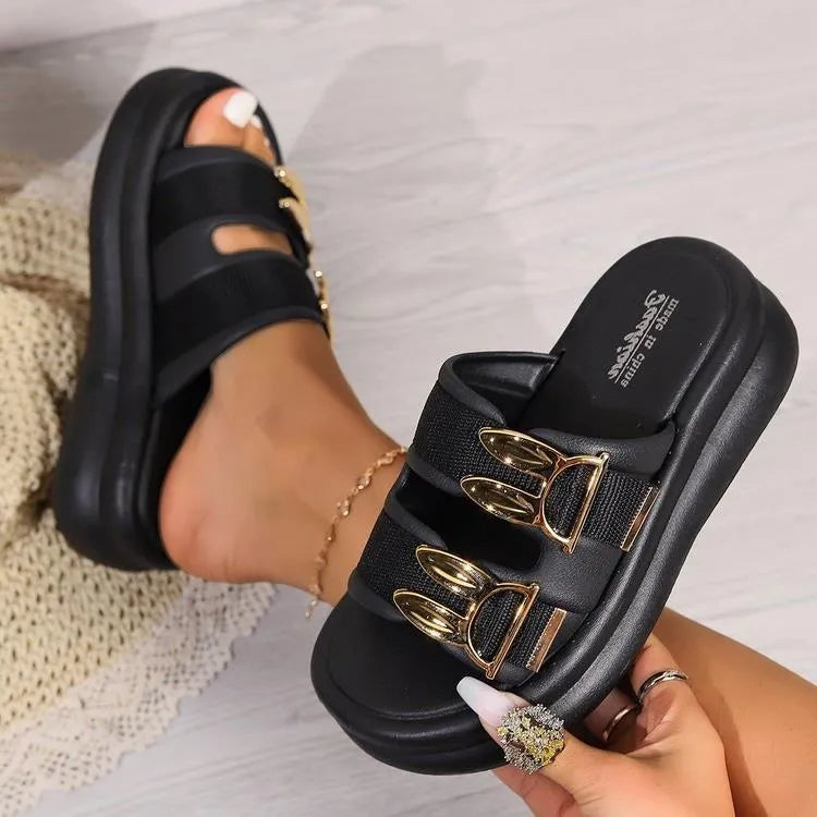 Women's thick-bottom suede slippers with soft rubber soles in apricot, black, and off white colours