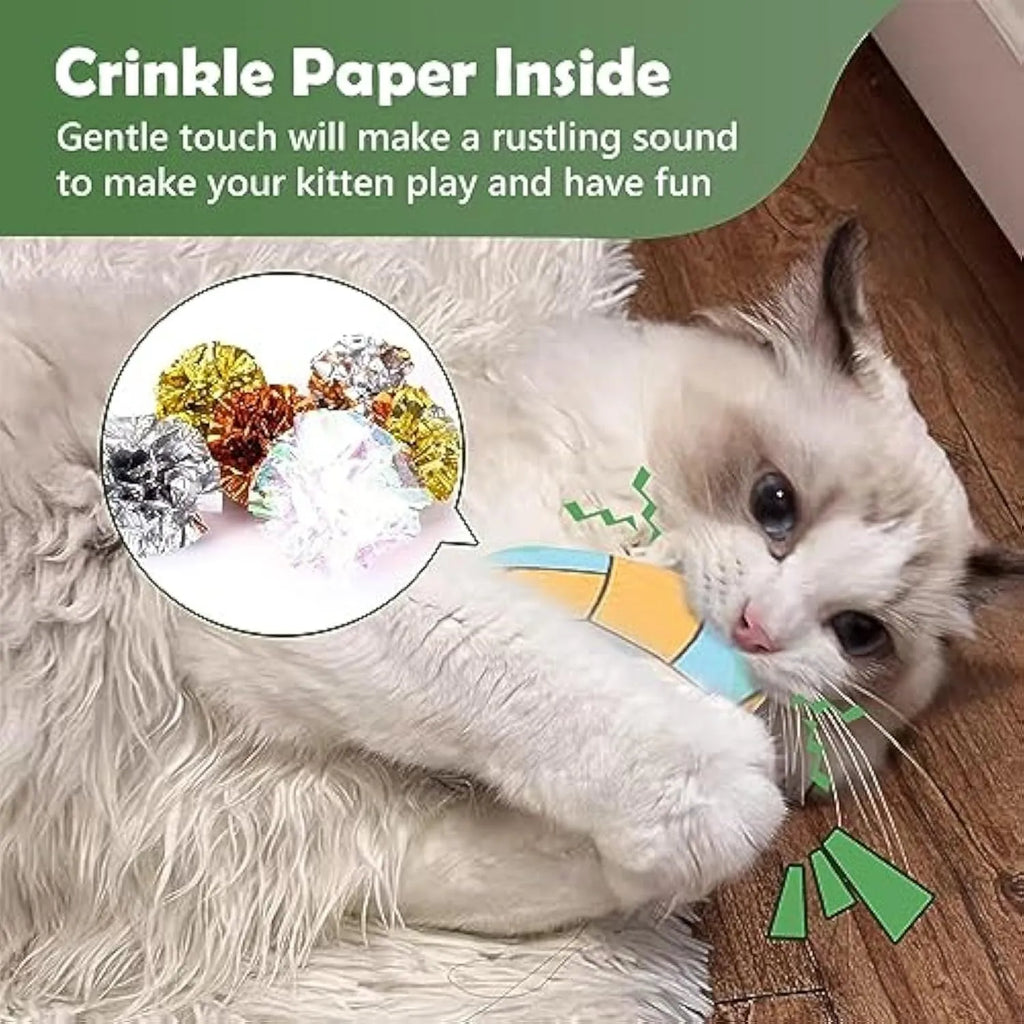 Flat disc cat toy with sports ball pattern measuring 5cm containing catnip and crinkle sound