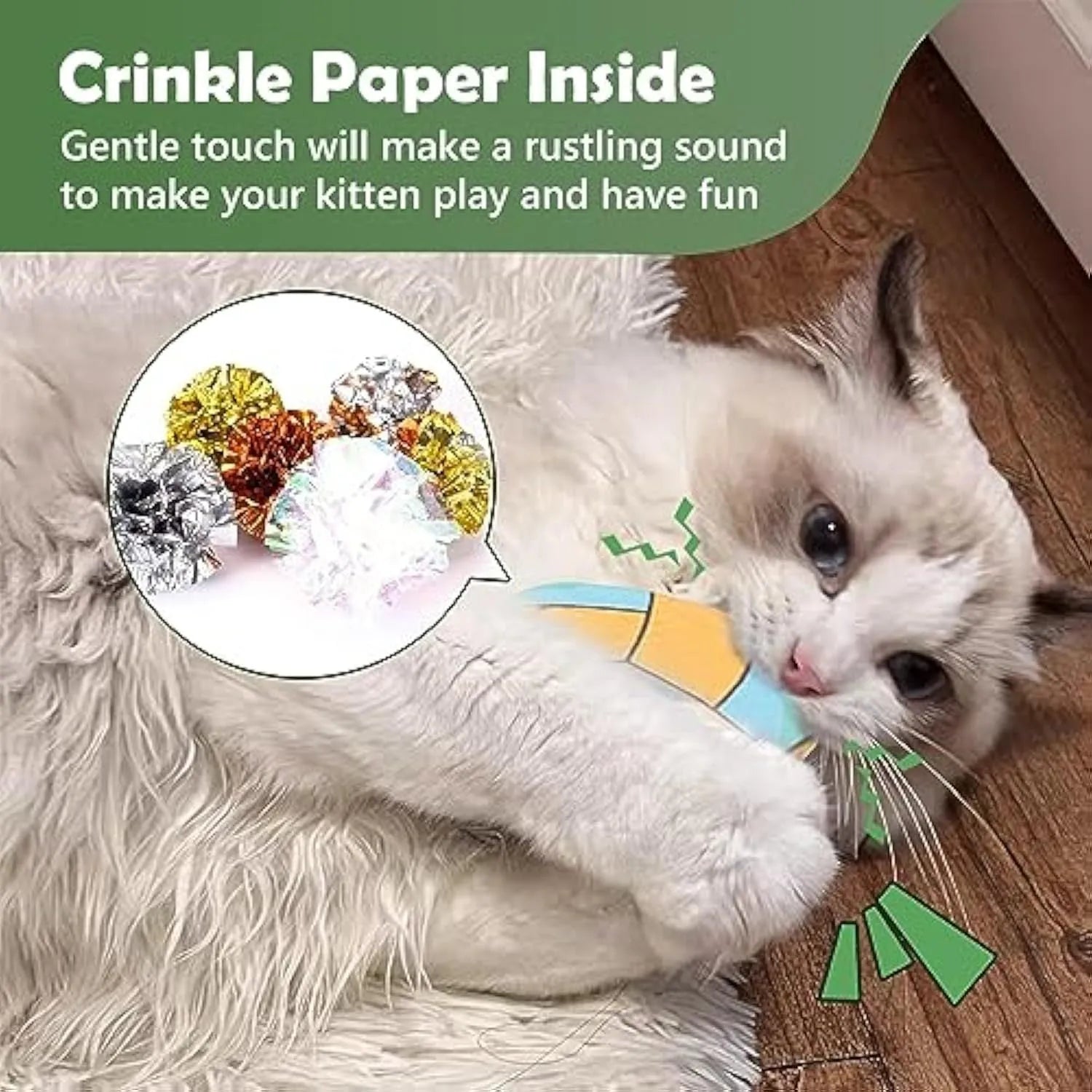 Flat disc cat toy with sports ball pattern measuring 5cm containing catnip and crinkle sound