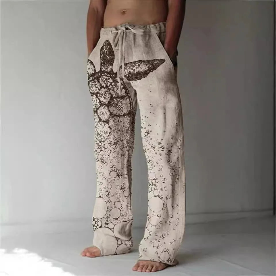 Casual straight-leg loose drawstring trousers in multiple colours with elastic waistband and side pockets