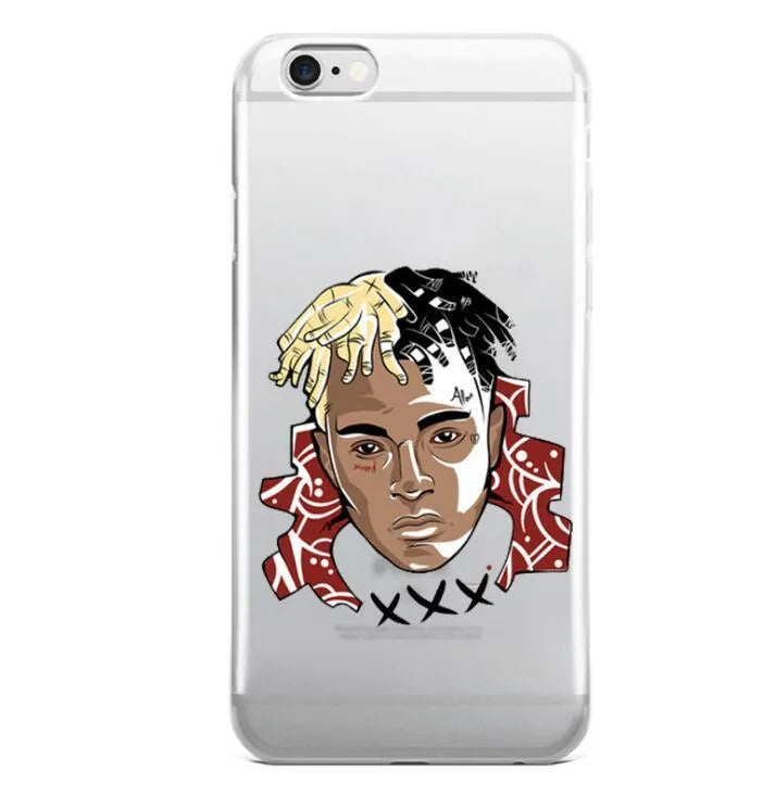 Transparent half-wrapped iPhone case with matte finish and XXXTentacion graphic design on a phone.