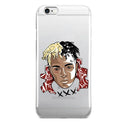 Transparent half-wrapped iPhone case with matte finish and XXXTentacion graphic design on a phone.