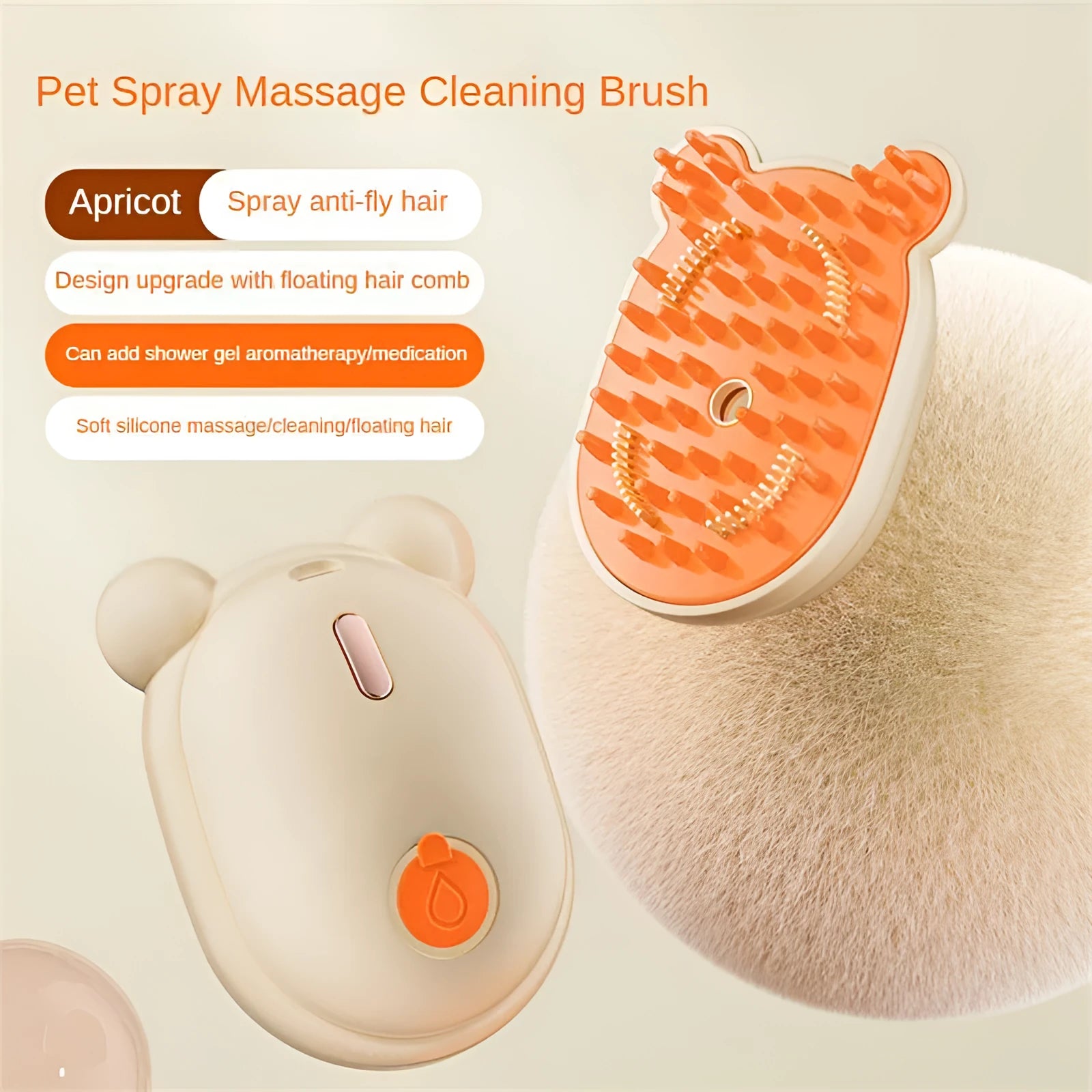 Pink and yellow 3-in-1 pet grooming comb with spray function and removable silicone combs