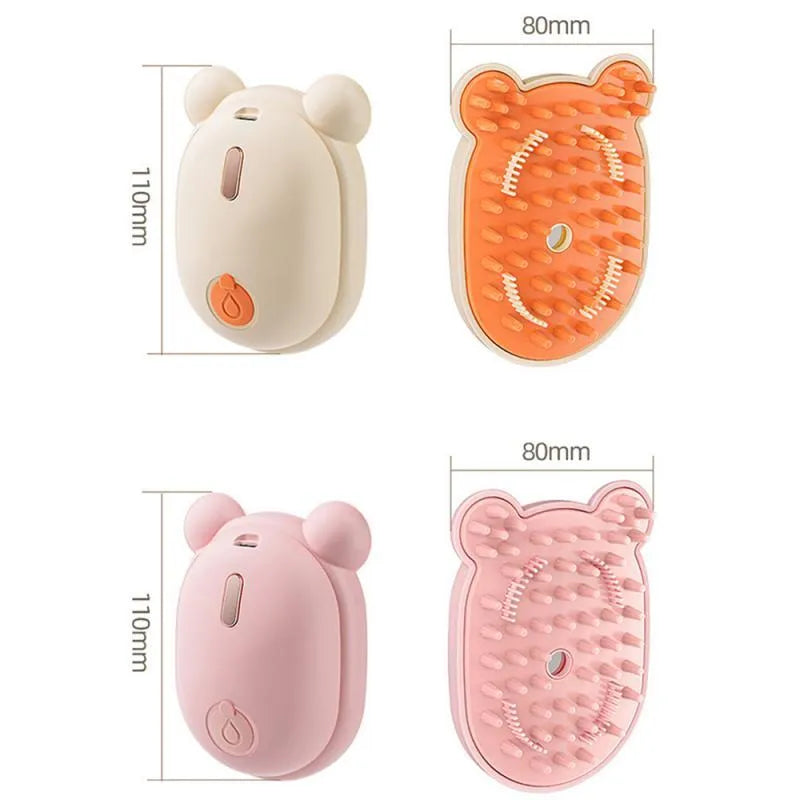 Pink and yellow 3-in-1 pet grooming comb with spray function and removable silicone combs
