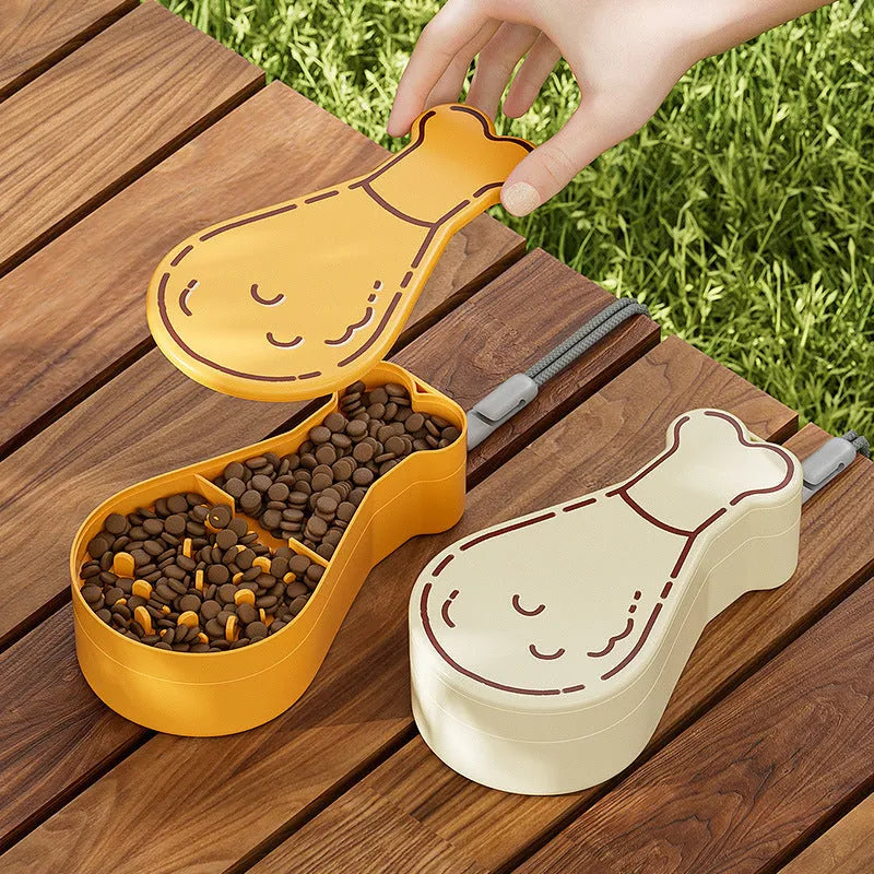 Orange and white portable pet water feeder with 200ml bottle and separate food container for dogs and cats