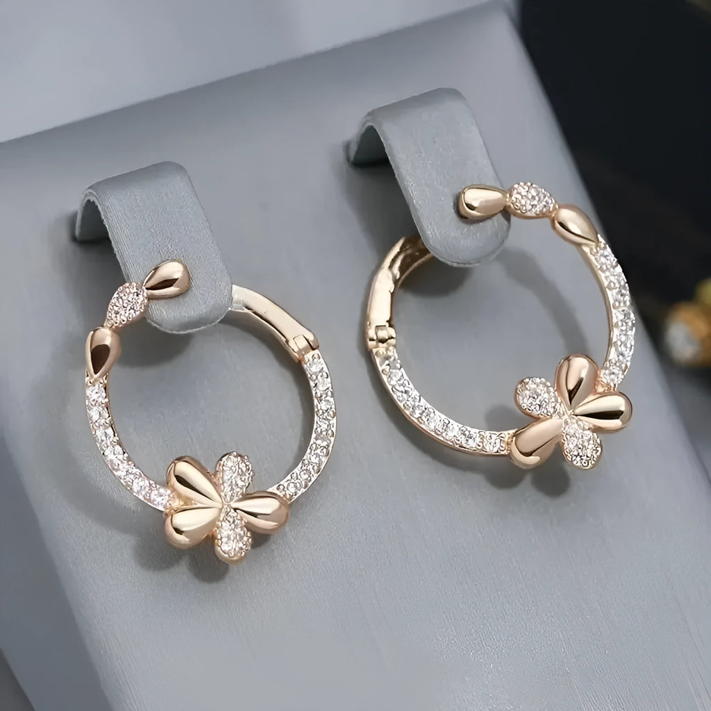 Personalised round ring earrings for women, copper electroplated geometric shape, one pair