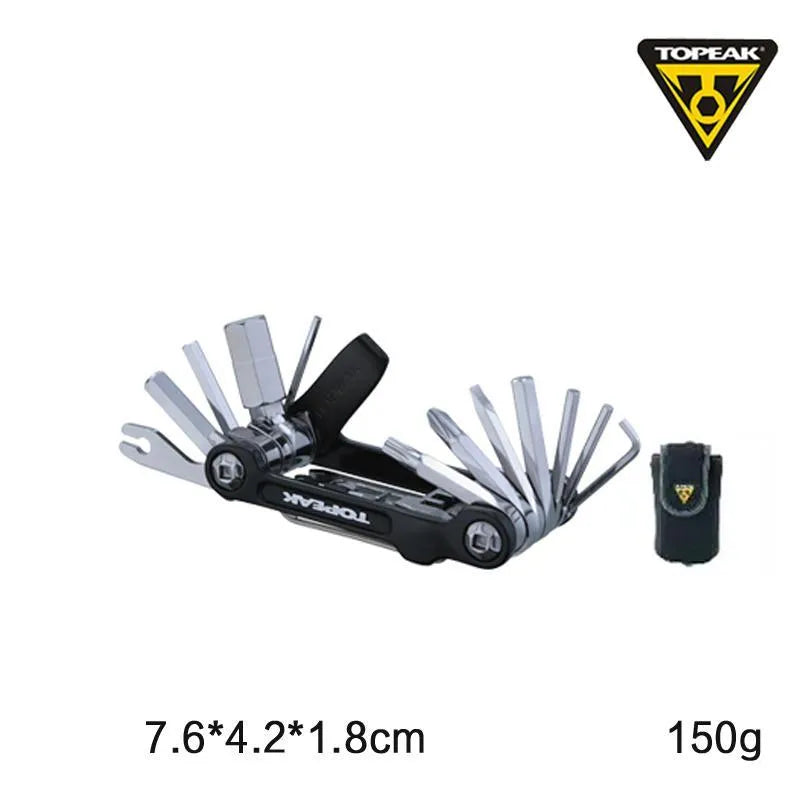 Stainless steel bicycle mountain bike repair kit with multi-tool combination equipment in black and gold finishes