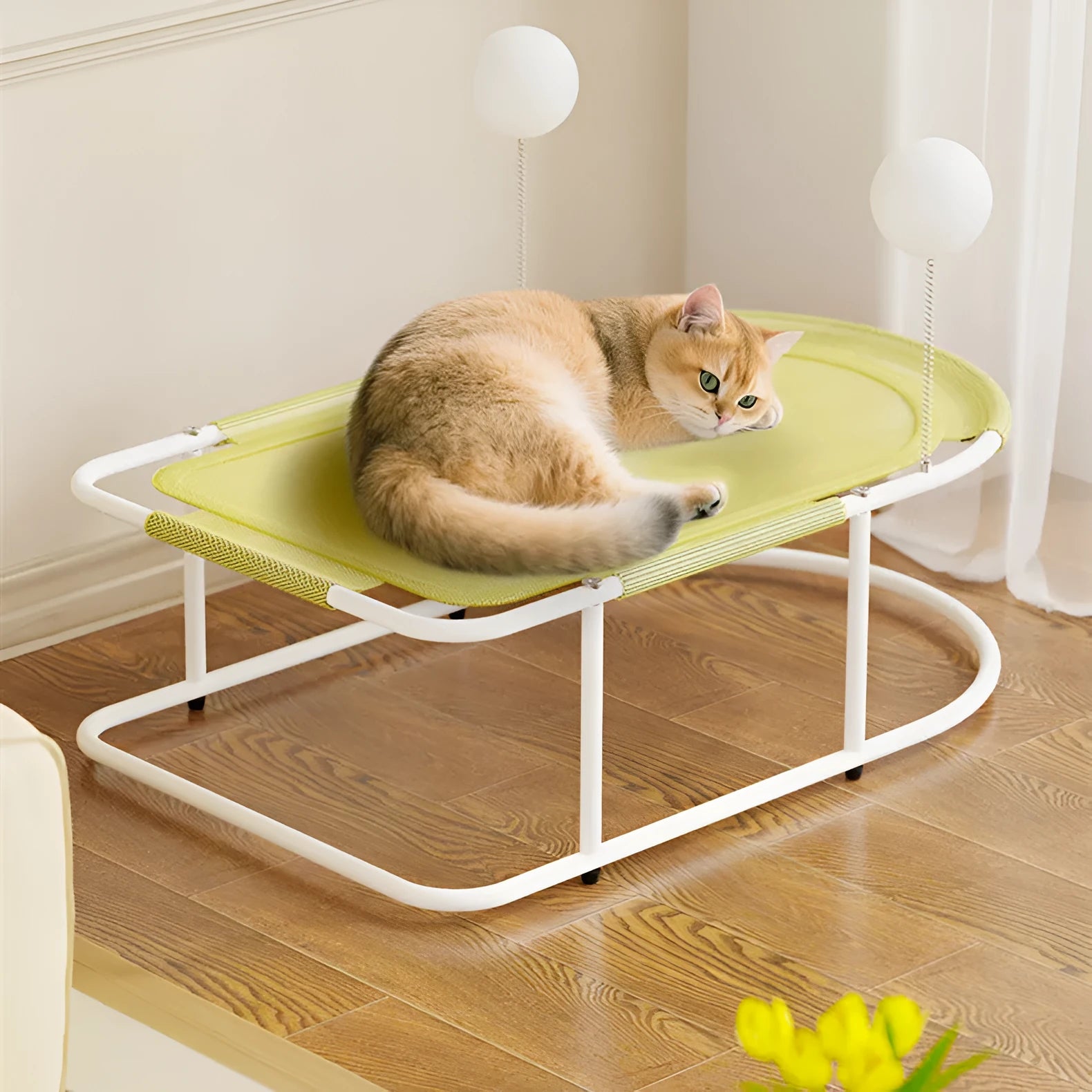 Large grey fabric cat kennel with breathable bracket design, shown as a pet bed and cage.