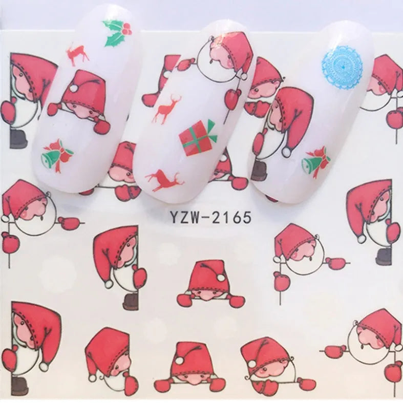 Christmas explosion models water transfer nail stickers with full coverage festive designs in 23 styles on white background