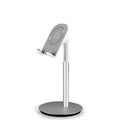 Silver metal desktop stand for phones and tablets S1 model upright on a desk
