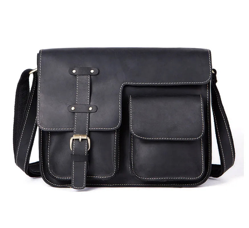 Leather vintage messenger bag crossbody satchel with adjustable strap