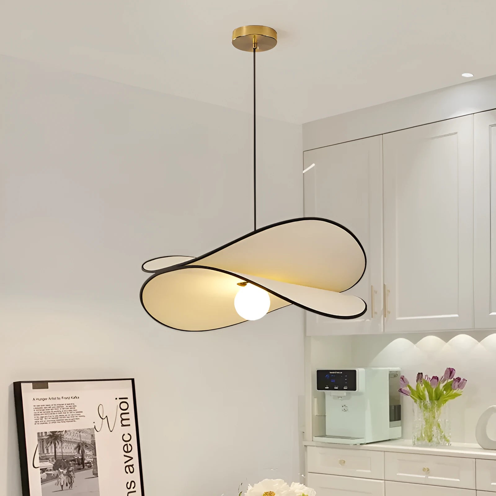 French style artistic chandelier pendant light with fabric potato chip shades in white