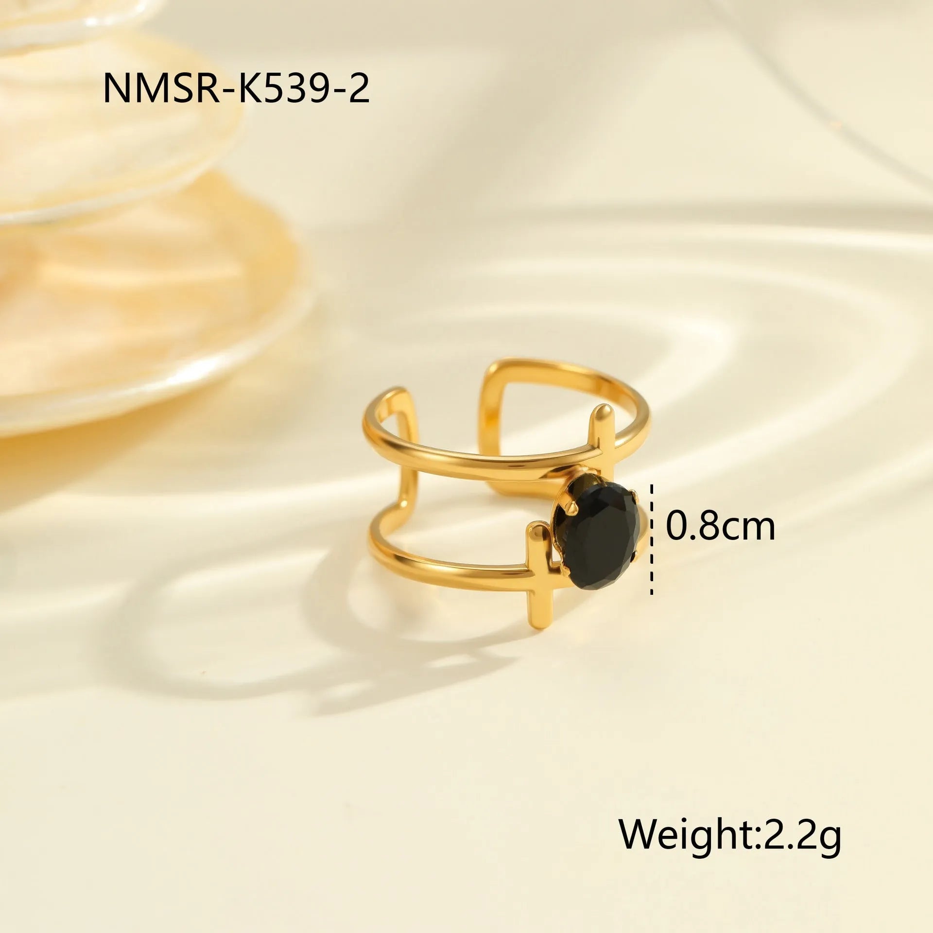 Geometric open mouth stainless steel ring with zircon stones and electroplated finish