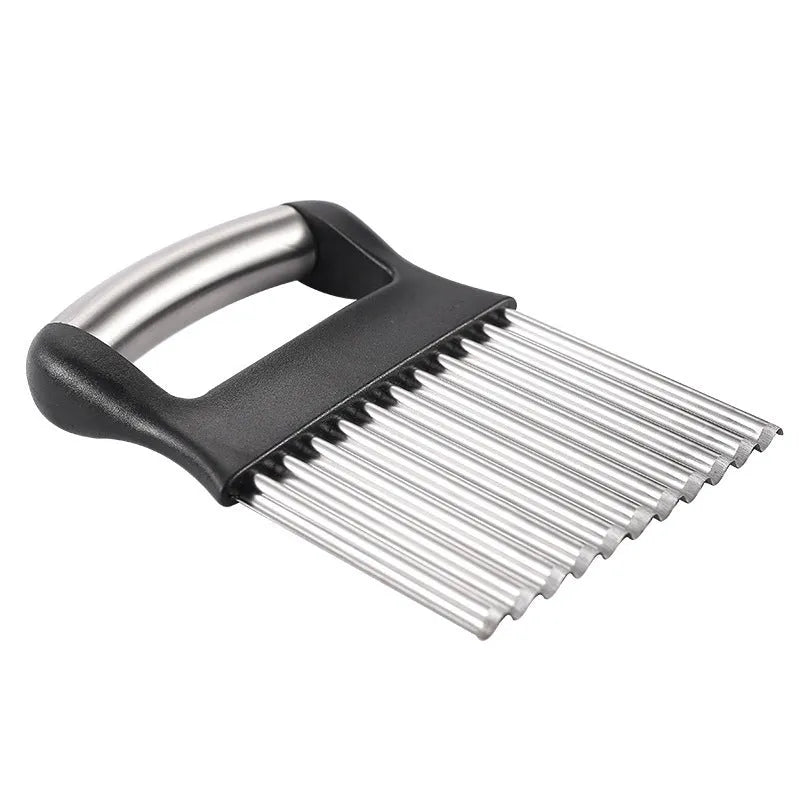 Stainless steel potato wave knife measuring 14x9cm for cutting decorative crisps