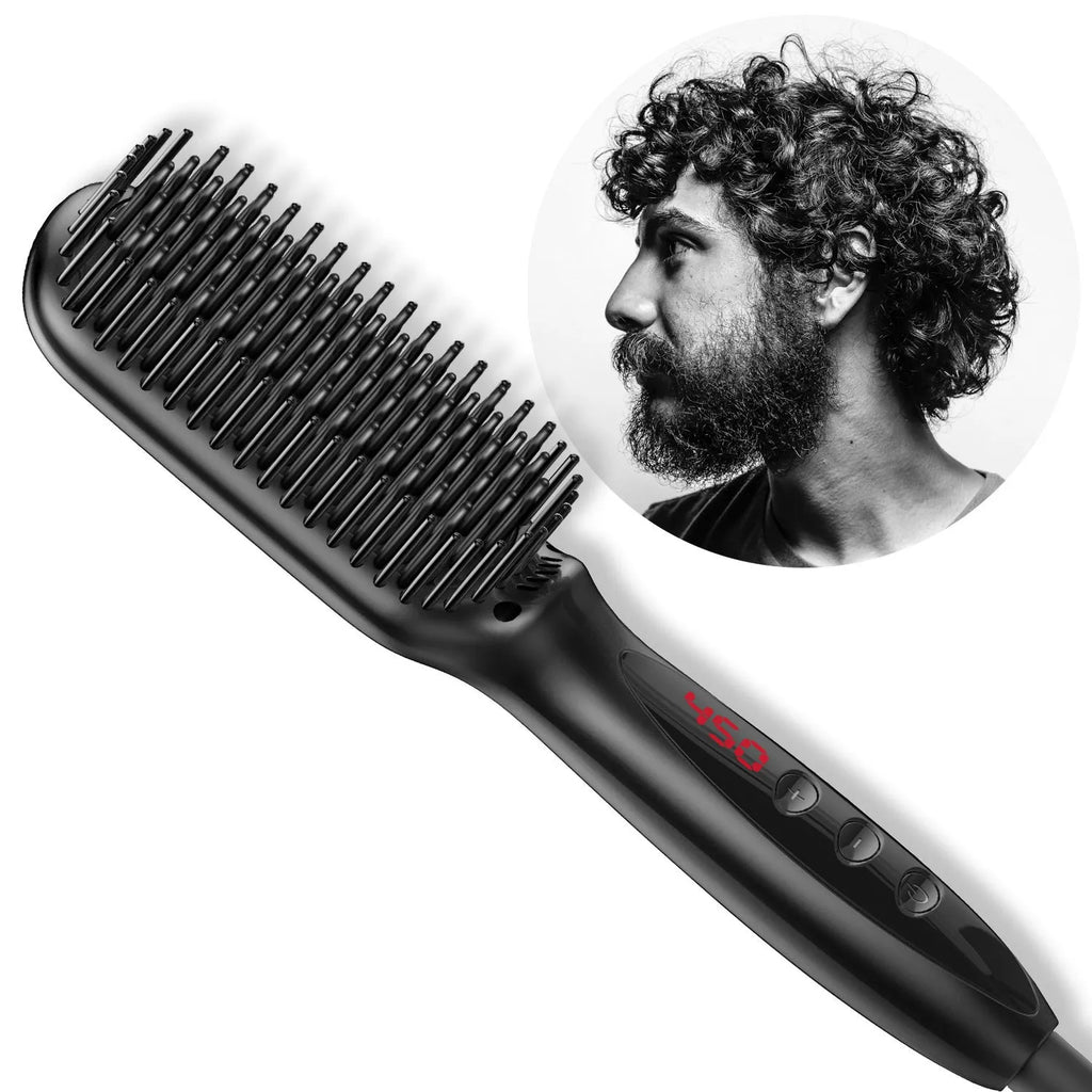 Black beard straightener with tourmaline ceramic heat conductor and temperature control display