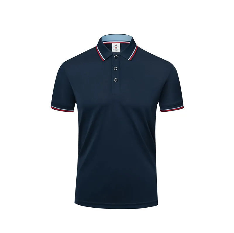 Short sleeve lapel embryo shirt in straight pullover style, polyester cotton blend, navy blue colour