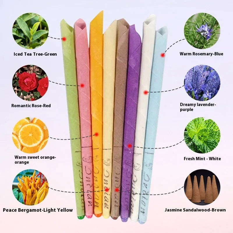 Ear candling kit showing assorted coloured candles, protection boards, and cotton swabs.