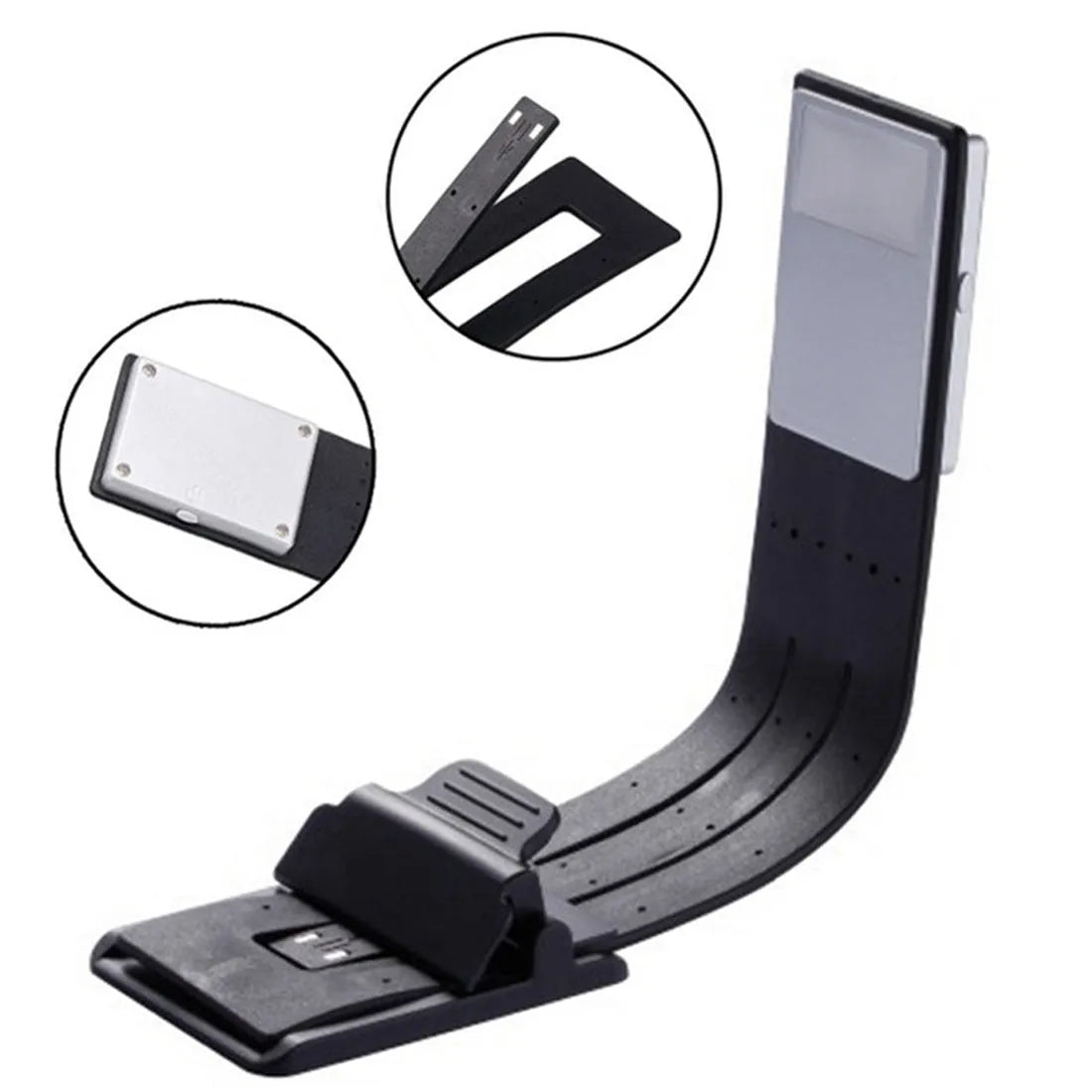 LED Kindle light in black, USB rechargeable flexible clip book lamp for e-readers