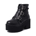 Black women's punk gothic Martin boots with side zipper and thick heel