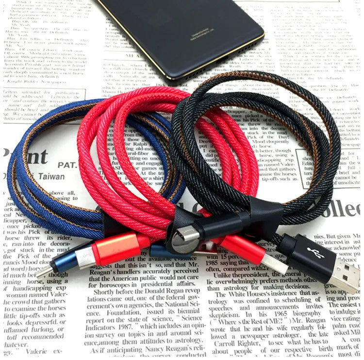 Denim braided USB-C charging cable with aluminium connectors in three length options