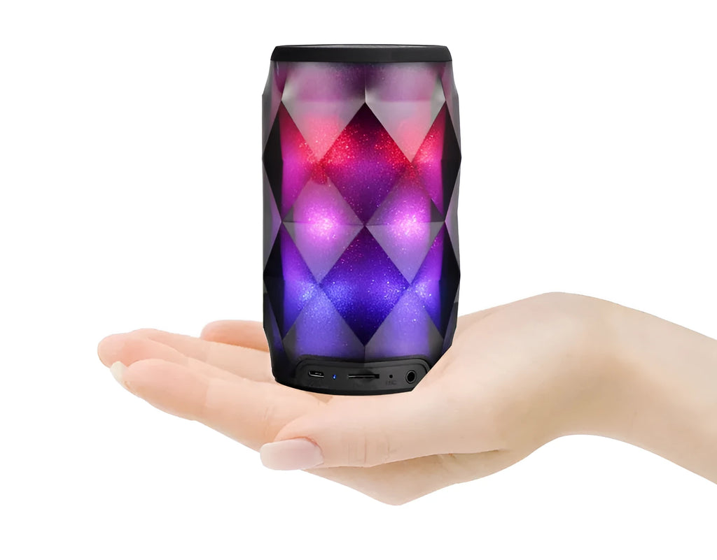Black crystal diamond cut Coke can shaped Bluetooth speaker lantern with colourful lighting effects