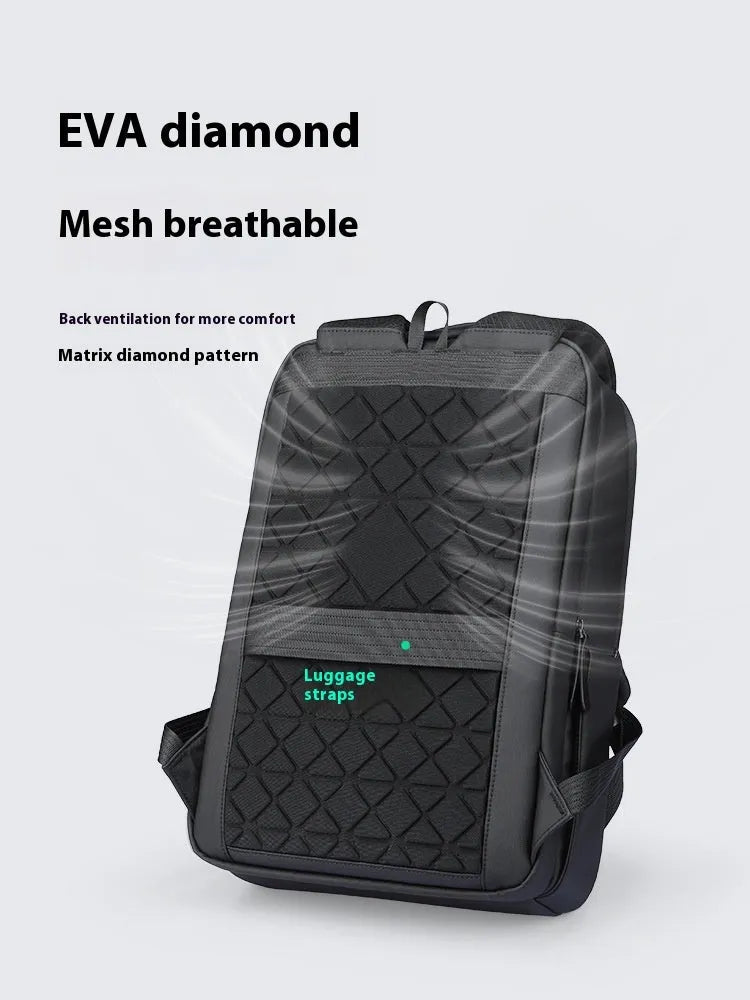 Graphite grey business backpack with USB charging port showing organised compartments and Oxford cloth material