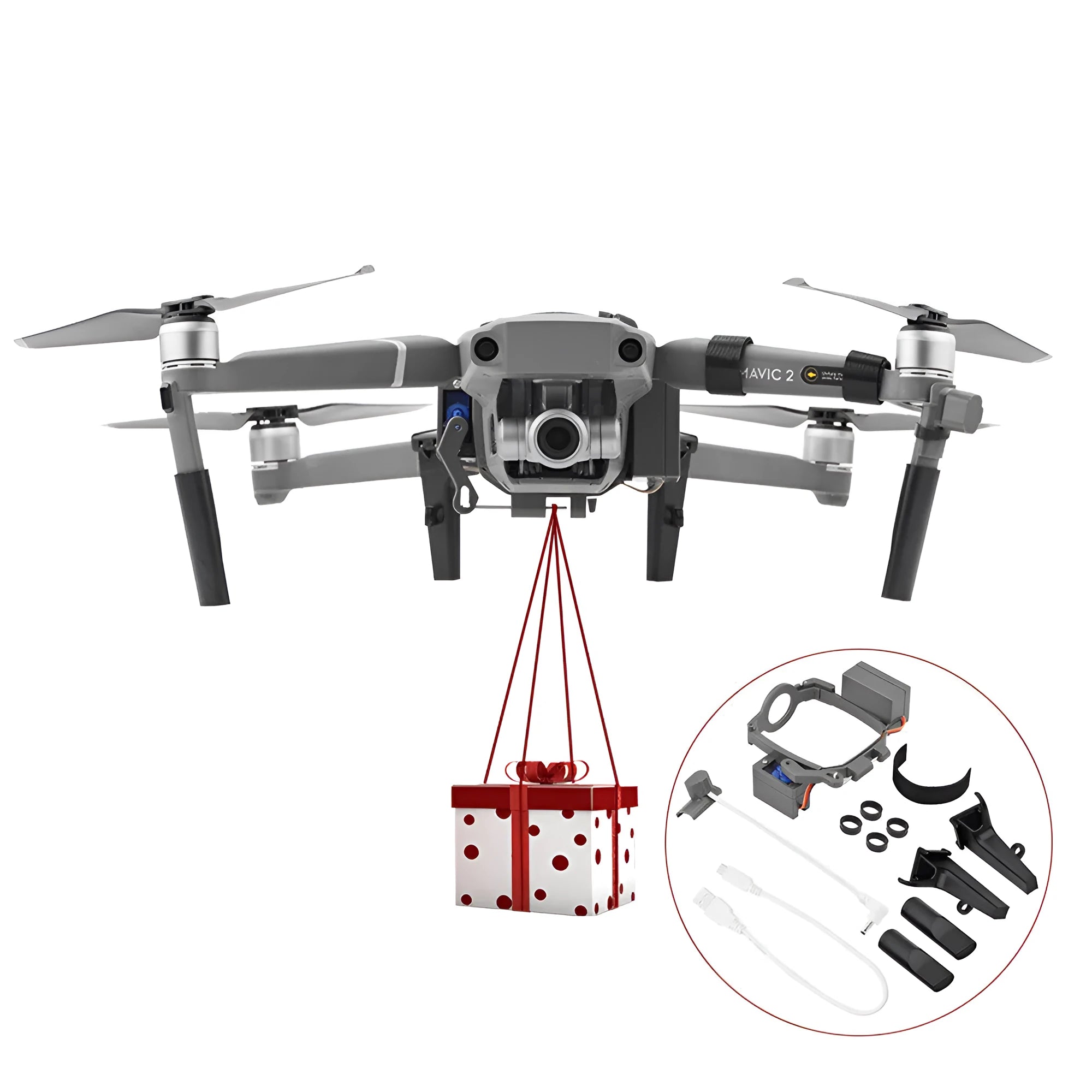 Dajiangyu 2 grey ABS airdrop thrower for DJI Mavic 2 Pro Zoom with tripod base and quick-release mechanism