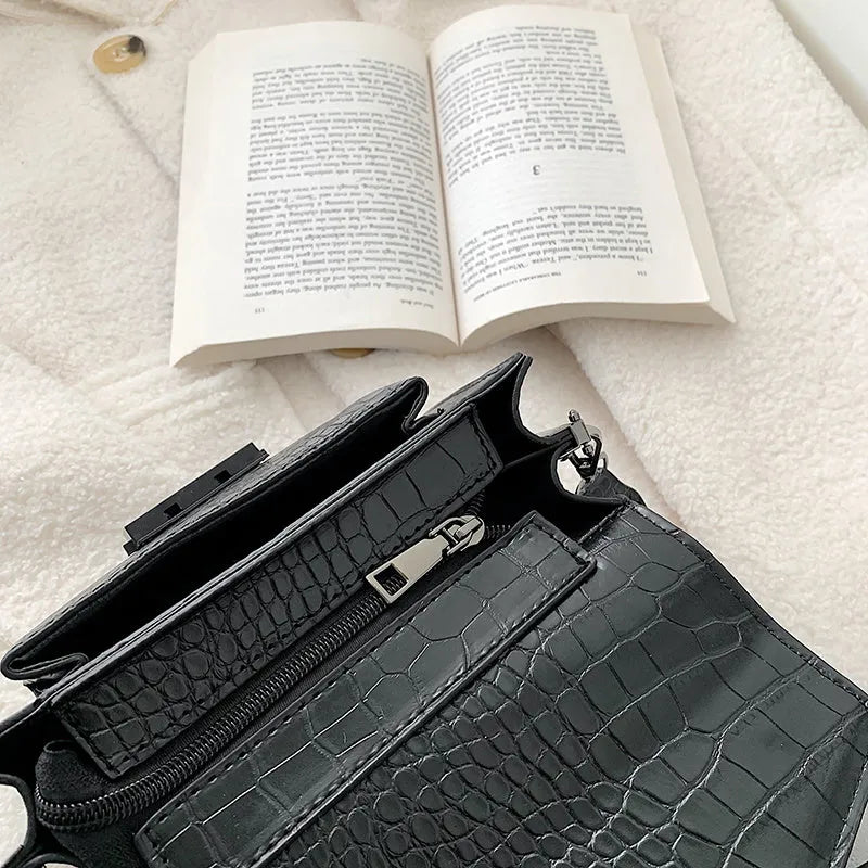 Vintage PU fabric crossbody bag showing dimensions and colour options