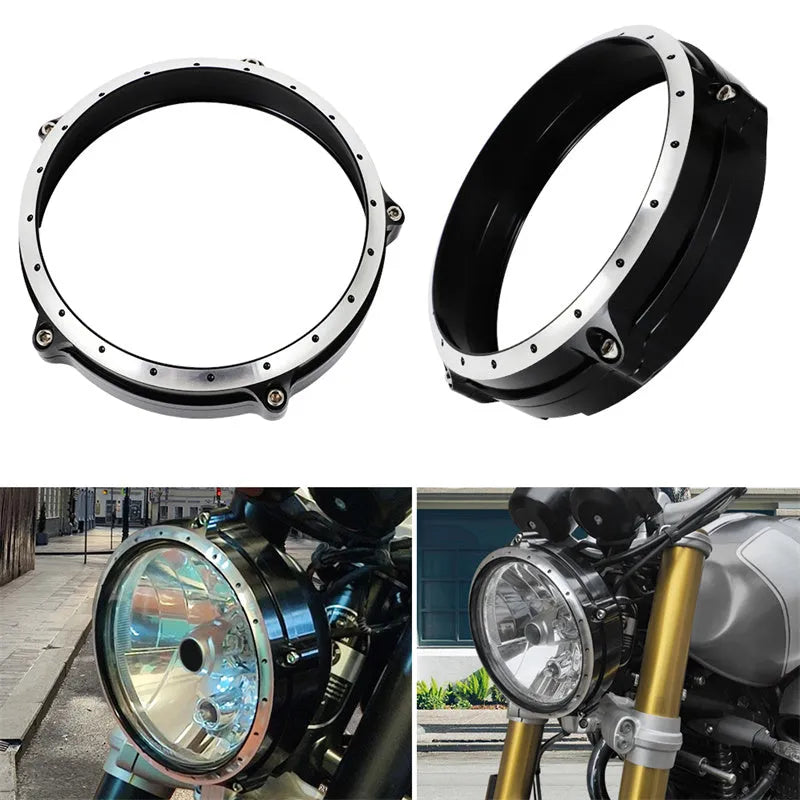 Black CNC aluminium headlight cover for BMW R NineT Scrambler motorcycle 2014-2017