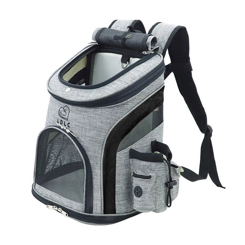 Breathable nylon pet backpack for pets up to 20 kg in grey colour with medium-to-hard structure