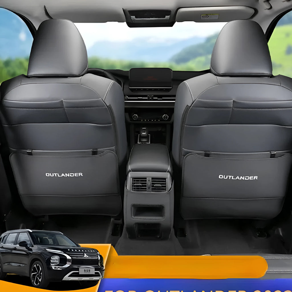Set of three leather anti-kick pads for a Mitsubishi Outlander car seat armrest and box.