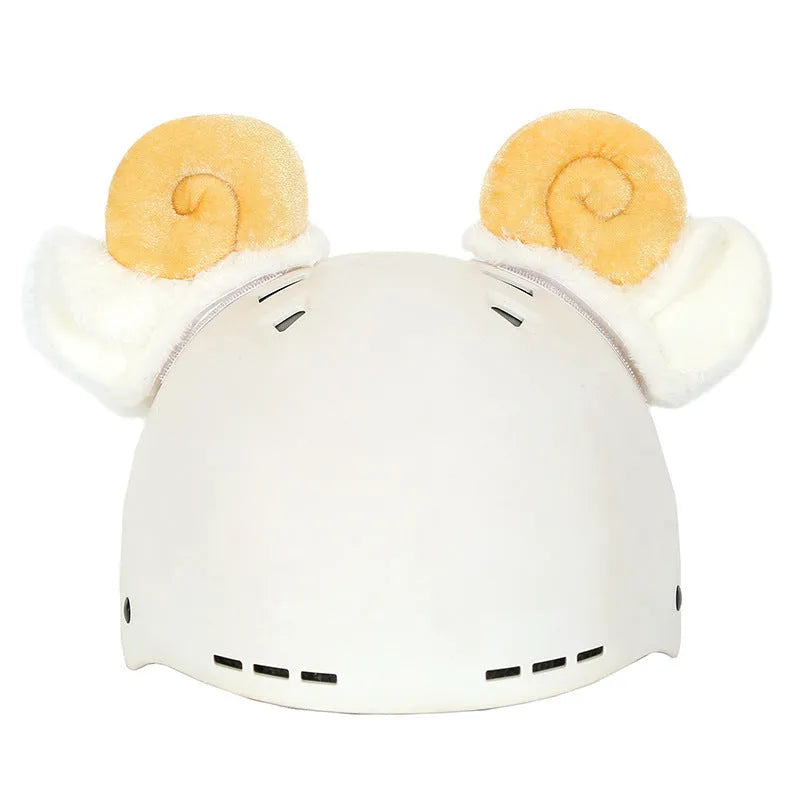 A plush fabric cartoon helmet cover set for adults, showing character designs like a bear and dinosaur for cosplay.