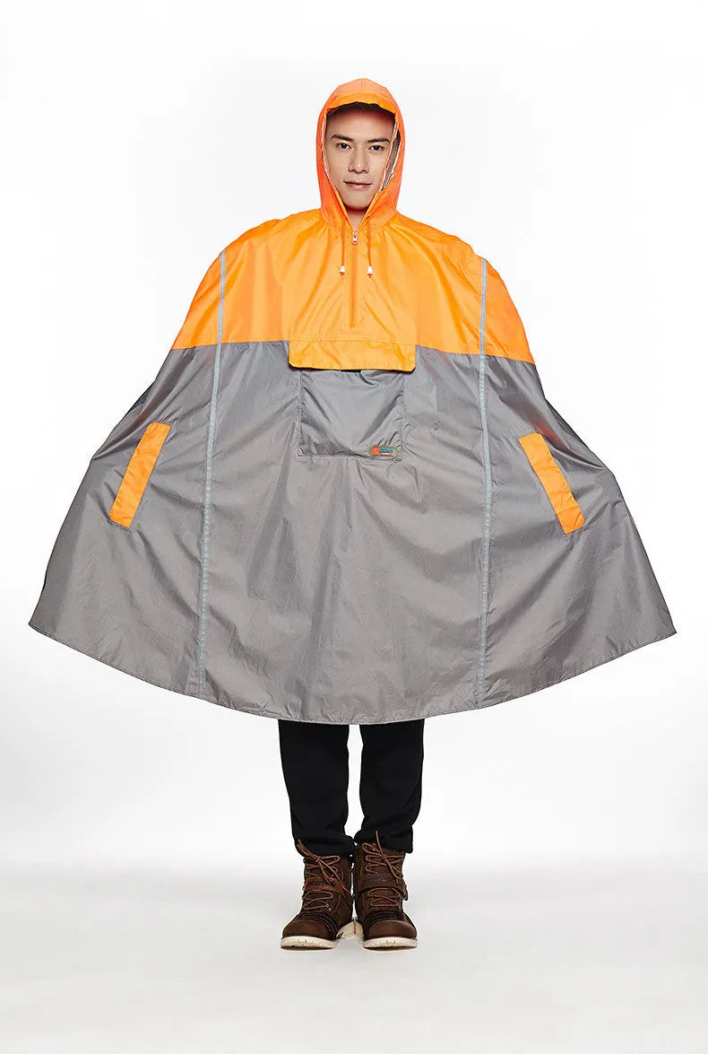 Multifunctional riding raincoat poncho 109cm length PU glue fabric cycling hiking lightweight backpack-style
