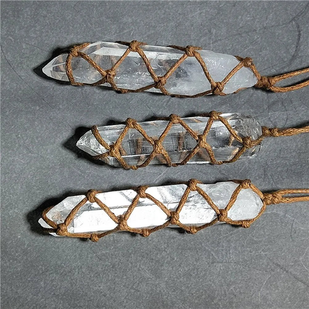 White crystal pillar pendant necklace in transparent colour with geometric shape hanging from chain