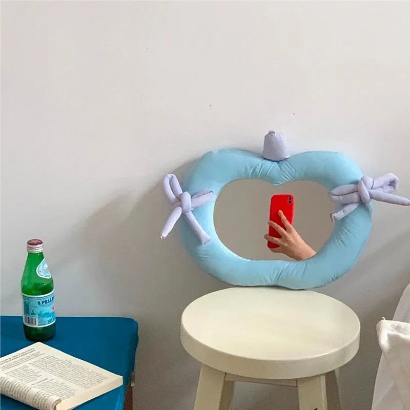Korean-style decorative mirror with soft fabric pillow frame and aluminium reflective surface