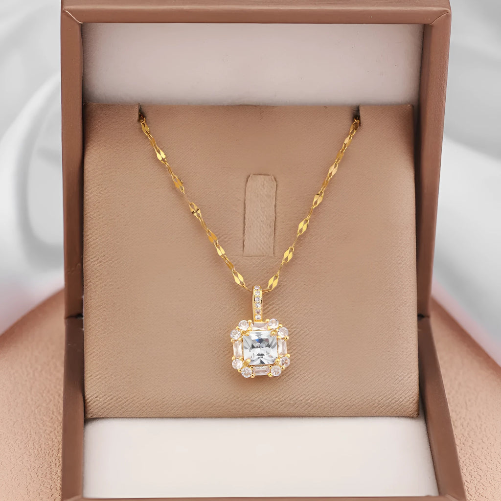 Women's geometric zircon inlaid titanium steel clavicle chain necklace in gold colour