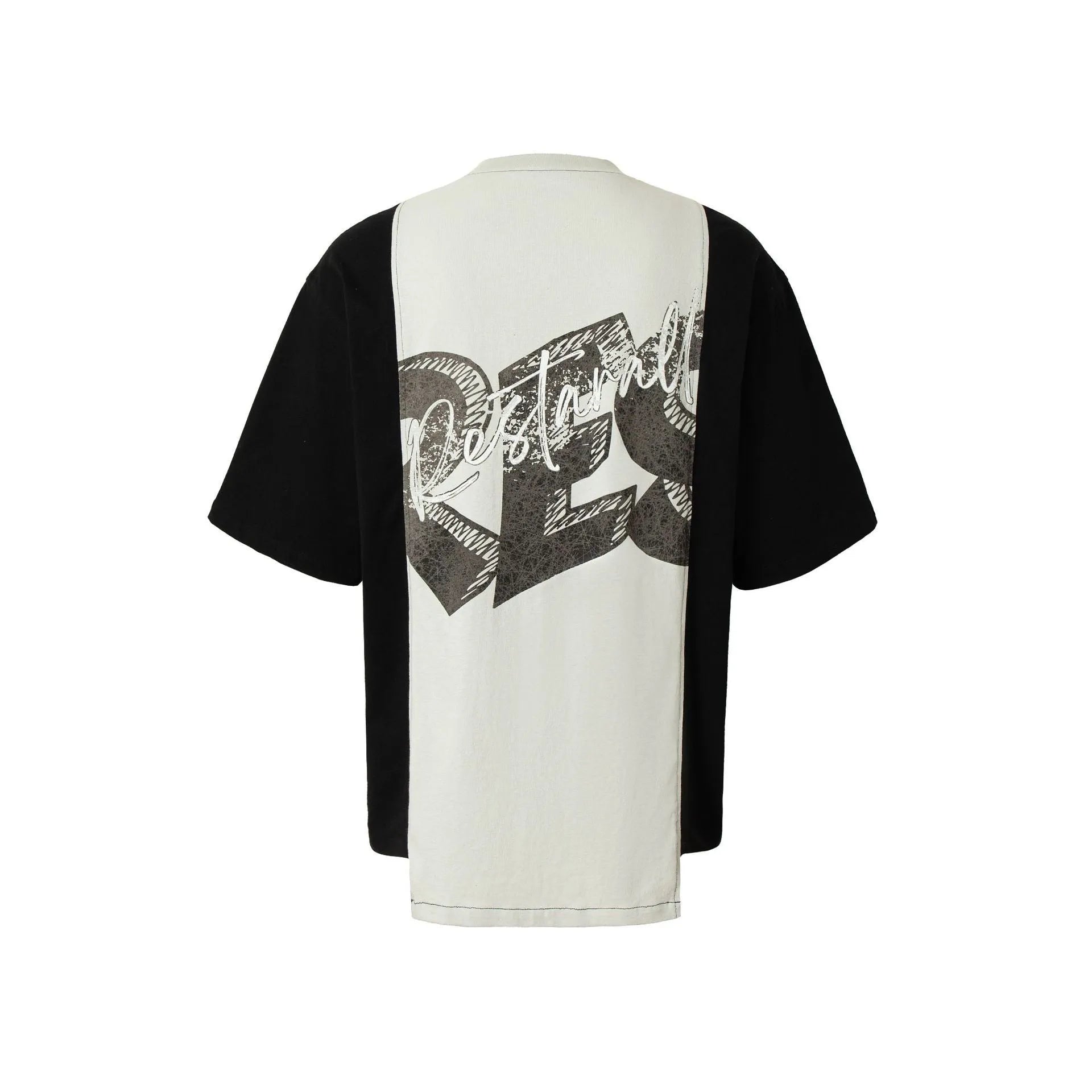 Black and white deconstruction print loose fit cotton blend T-shirt for summer streetwear