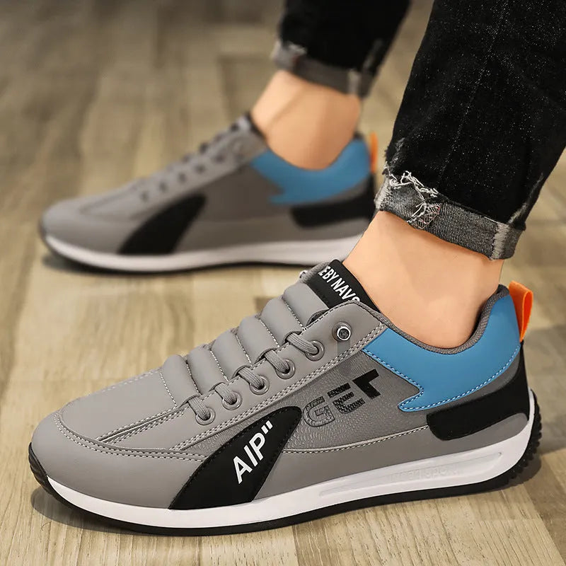 Men sports flat shoes with breathable mesh upper in black, low-top design, non-slip sole