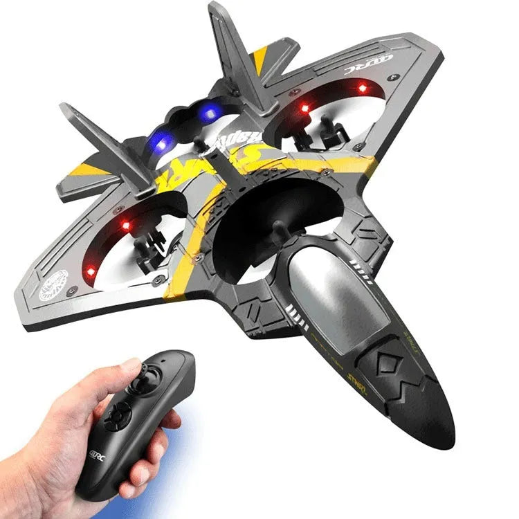 V17 children's remote control fighter drone in blue with foam body and propeller