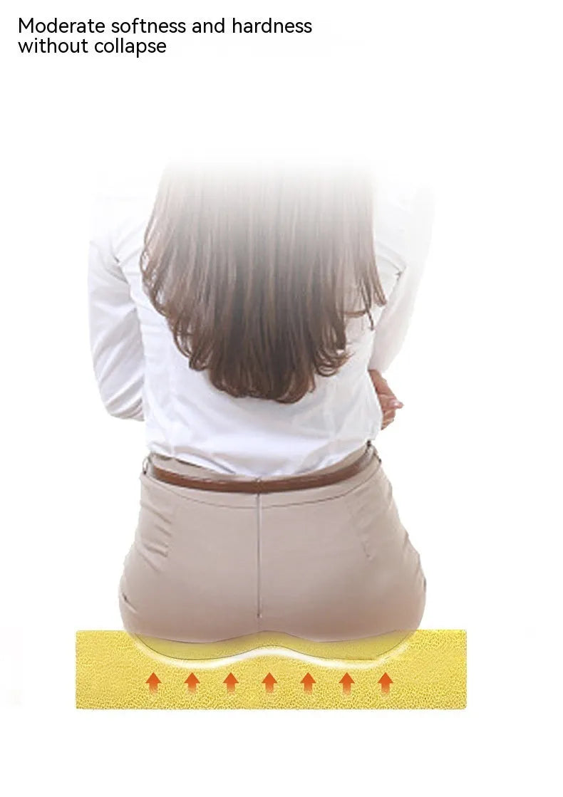 Black car seat cushion for heightening and comfort, shown on a vehicle seat.
