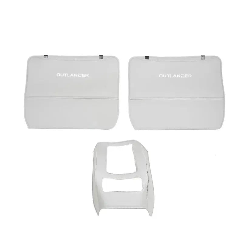Set of three leather anti-kick pads for a Mitsubishi Outlander car seat armrest and box.