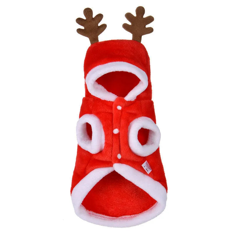 Red flannel Santa dog costume for small dogs with festive Christmas theme