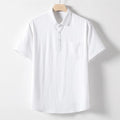 Men's loose lapel linen-blend t-shirt in black, optic linen, or white, short sleeve pullover style.